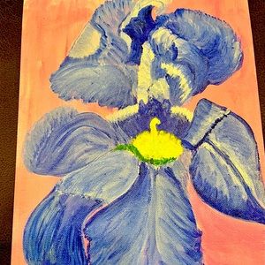 Signed Original Acrylic Painting “ Blue Iris on Pink”  8” X 12”